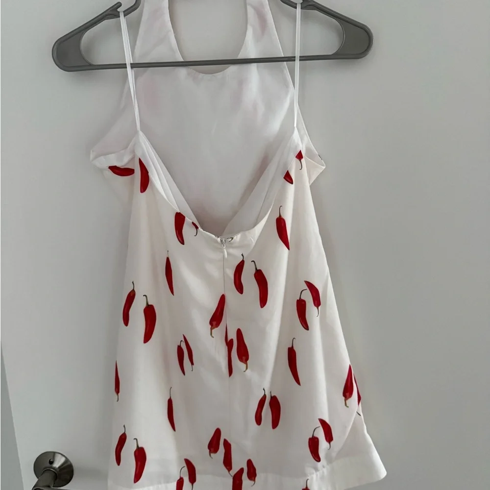White Halter Mini Dress with Red Chili Print - Picture 4 of 4
